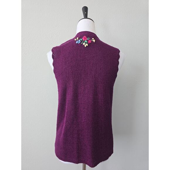 Vintage Knit Sweater Vest Purple Floral Embroidered Cottagecore Grandmacore - Picture 4 of 8